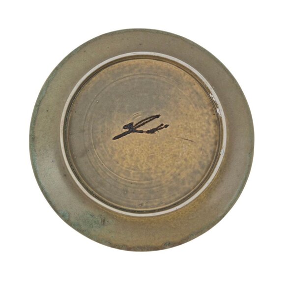 John Shedd Pottery Dinner Plate Green Yellow Art Studio Signed Stoneware - Picture 10 of 10